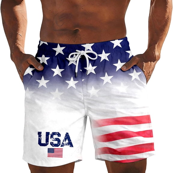 Tfken 4Th Of July Summer Shorts For Men 250Th Anniversary America Independence Day Drawstring Star Print Shorts With Pockets Patriotic Male Trendy Clothes White
