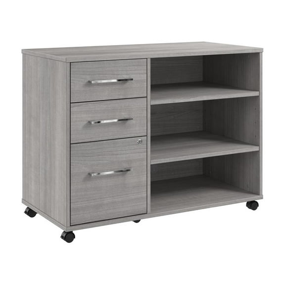 Pemberly Row Office Storage Cabinet w/ Wheels in Platinum Gray - Engineered Wood