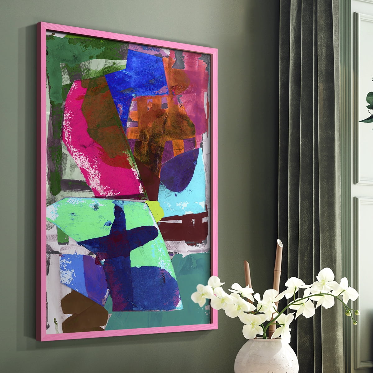 Brights Strokes III Framed Print in Pink Solid Wood Framed Print No Nail Hanging