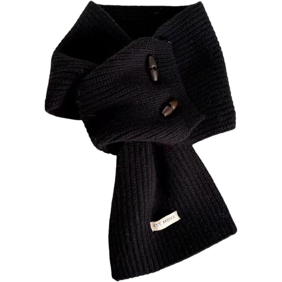 Women's winter warm scarf, knitted neck warmer with wooden buttons, soft and warm, suitable for cold weather wear.