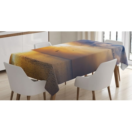 

Flying Birds Decor Tablecloth Early Morning Sunrise Over the Ocean and a Bird Horizon Panoramic View Rectangular Table Cover for Dining Room Kitchen 60 X 90 Inches Blue Orange by Ambesonne