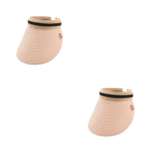 Minnieouse Sombreros para el sol Protección Clip-On Caps Visera transpirable Gorros ajustables Big Eaves Outdoor Travel Trip Beach pink rosado 2piezas
