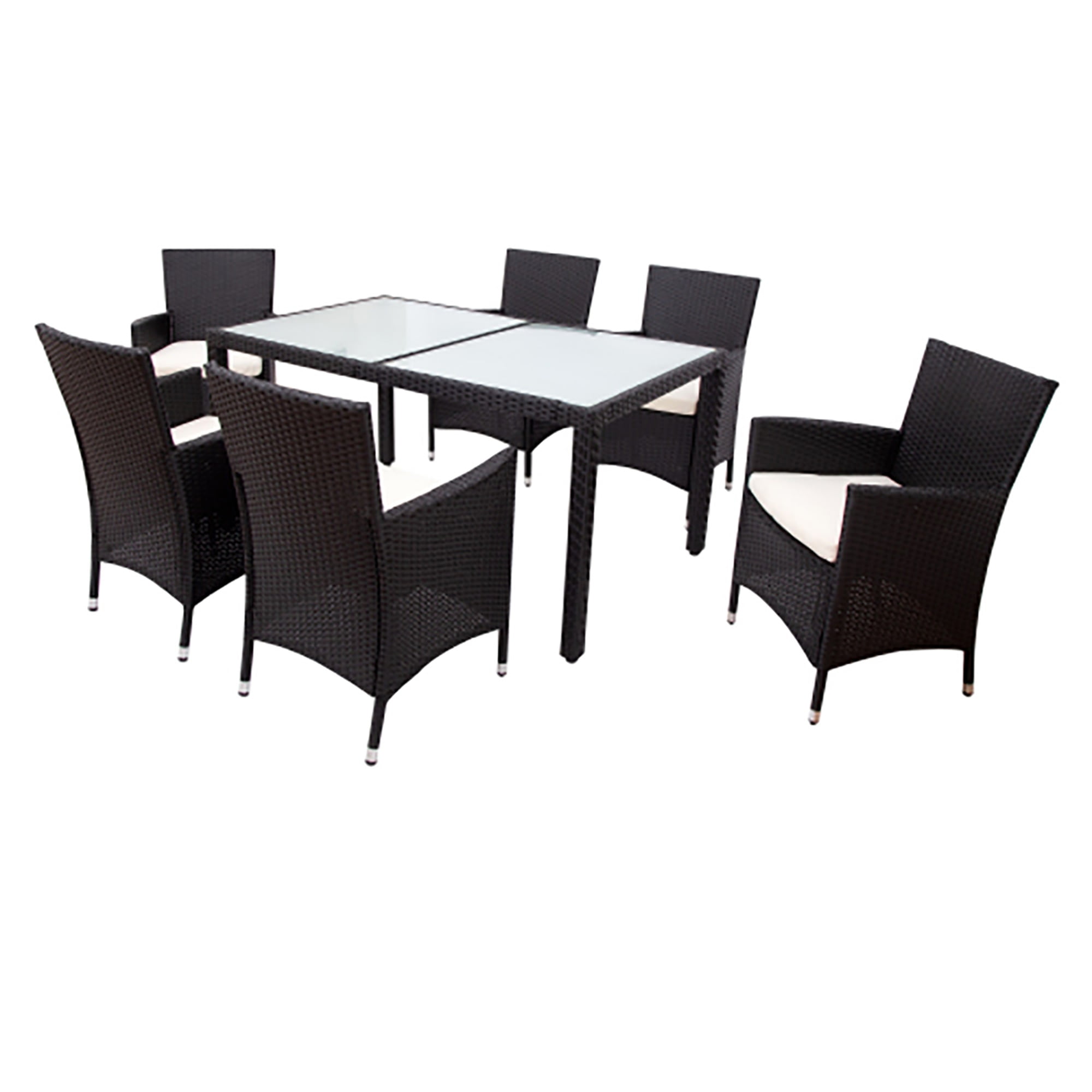 Kadyn 7-Person Dining Table Set with Tempered Glass Top, Patio Chair Dining Room Set with Beige Cushions Kadyn 7-Person Dining Table Set with Tempered Glass Top, Patio Chair Dining Room Set with Beige Cushions