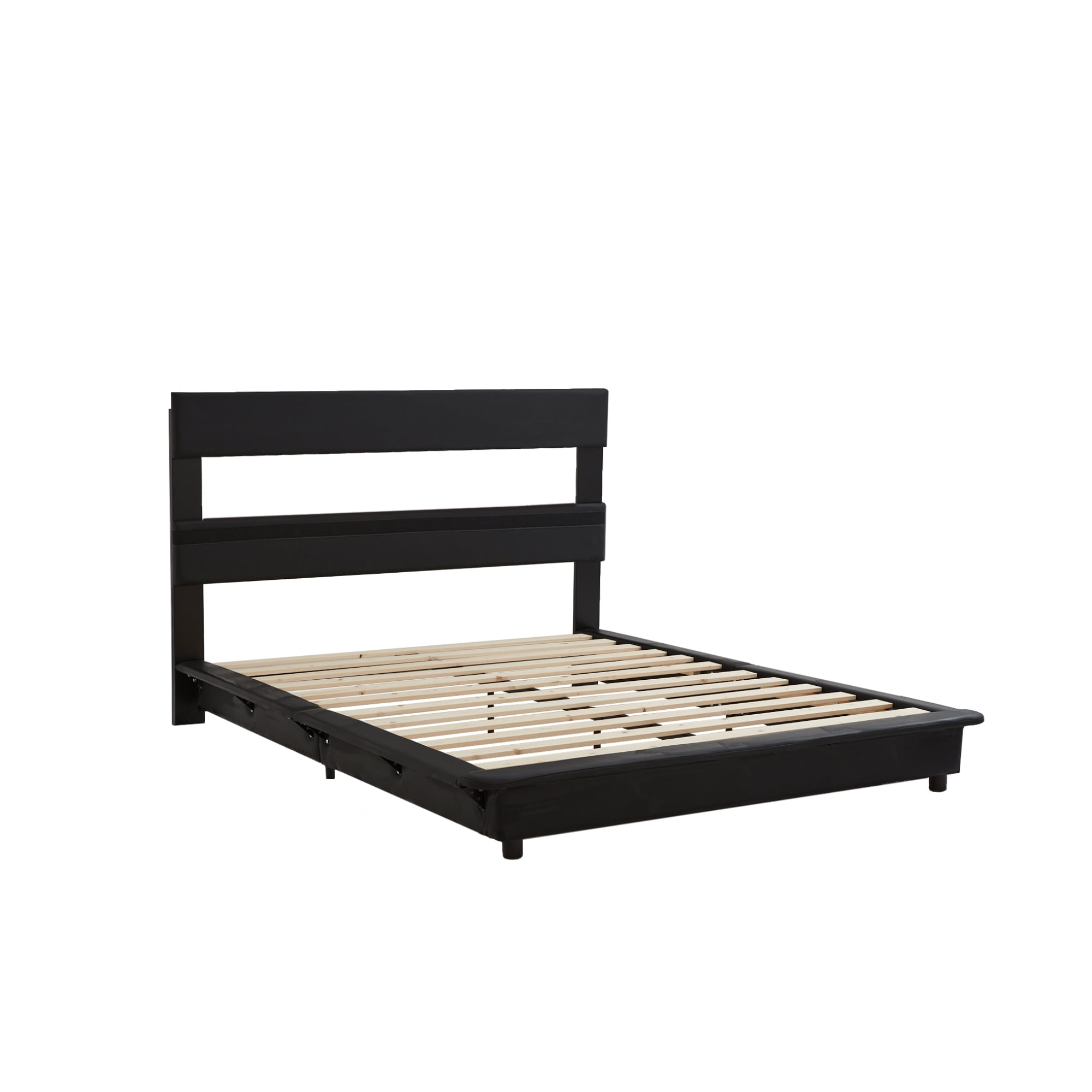 Leumius Queen Size Upholstered Platform Bed with Sensor Light & Ergonomic Design Backrests,Heavy Duty Bed Frame with Wood Slats Support,No Box Spring Needed,Black