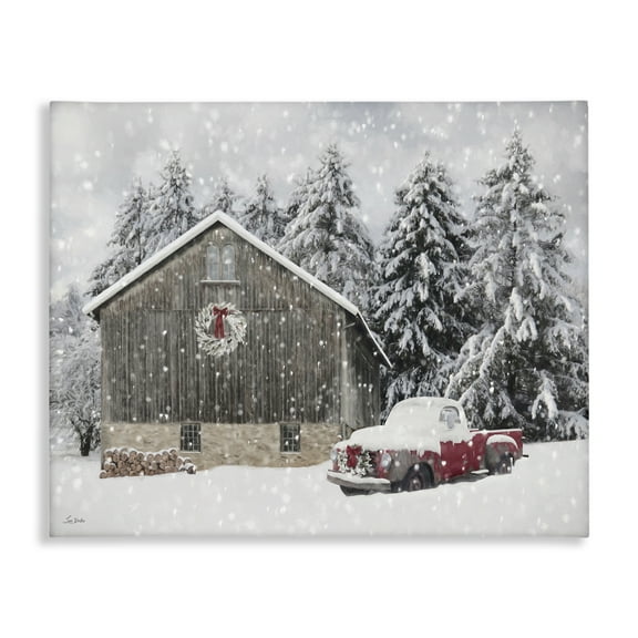 Stupell Industries Snow Covered Farm Scene Holiday Painting Gallery Wrapped Canvas Art Prints Wall Art, 20 x 16