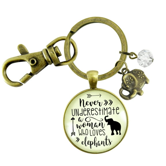 Elephant Gutsy Goodness Bronze Keychain Never Underestimate Woman Loves Mantra Boho Jewelry