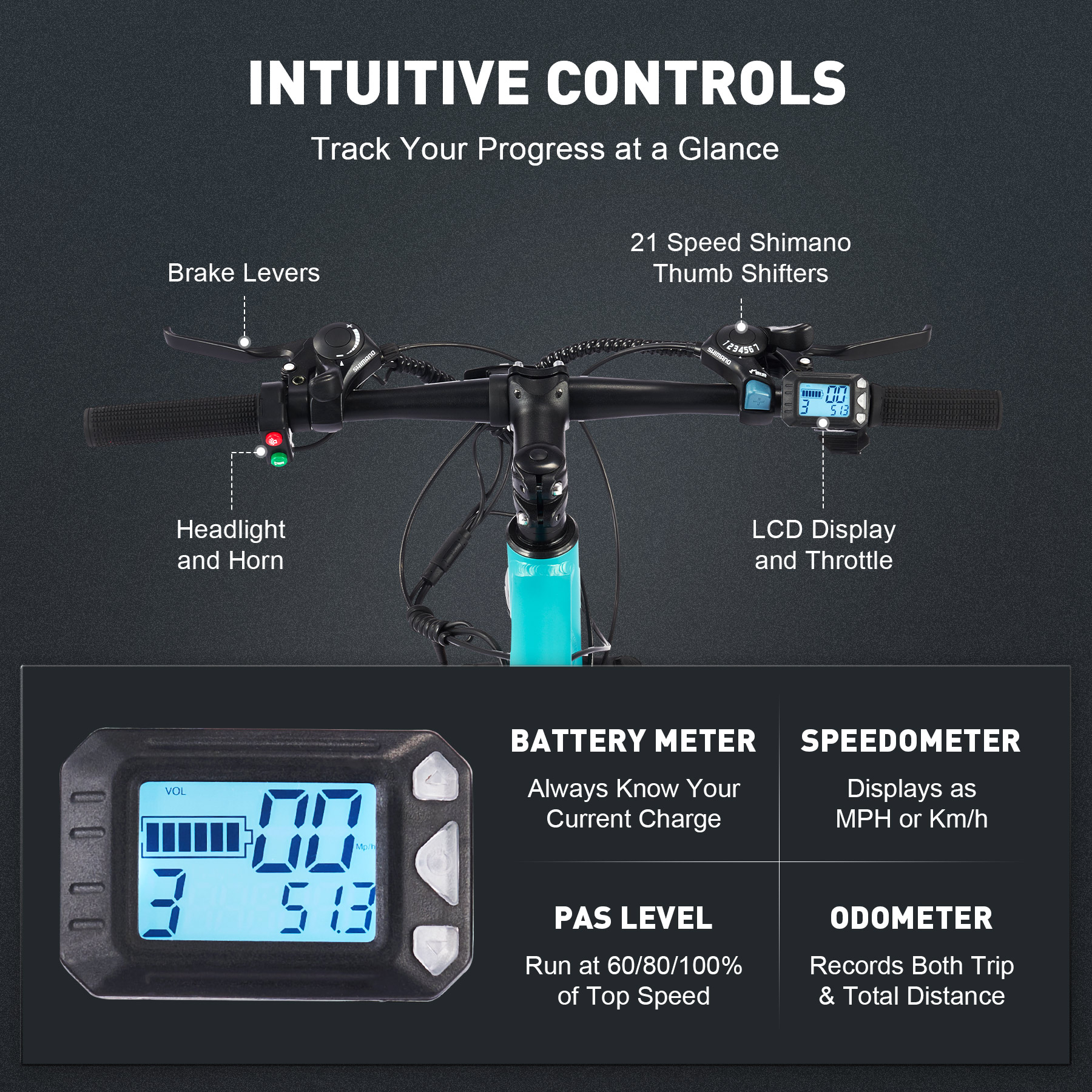 Viribus Electric Bike for Adults 26" Commuter Mountain Bike Disc Brakes 350W Motor 48V 10.4Ah Lithium, Mint