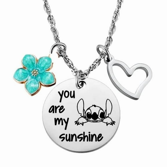 Stitch You Are My Sunshine Charm Metal Pendant Necklace