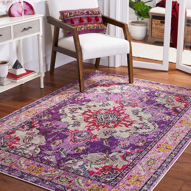 Safavieh Monaco Collection MNC243P Vintage Bohemian Violet and Fuchsia Distressed Area Rug (3' x 5')