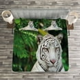 thumbnail image 3 of Ambesonne Tiger Quilted Bedspread Set 3 Pcs, Albino Bengal Cat on Rock, King Size, Fern Green White, 3 of 3