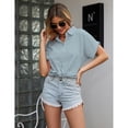 thumbnail image 1 of Blusa de manga corta con botones de color liso para mujer, blusa de manga corta con botones de color liso, blusa de manga corta sin costuras, 1 of 5