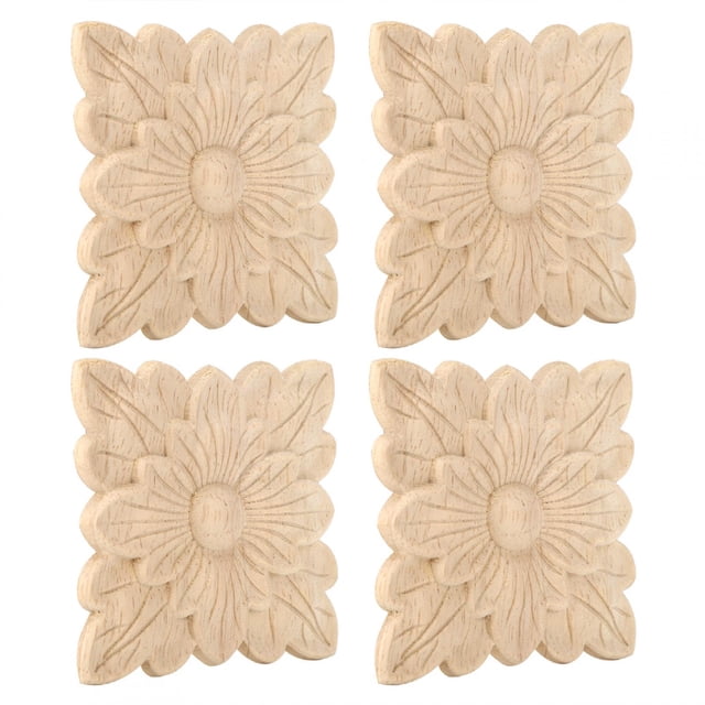 Apliques de madera de flores, 4 piezas, hermoso patrón de flores, decoración de jardín, muebles, apliques, uso conveniente
