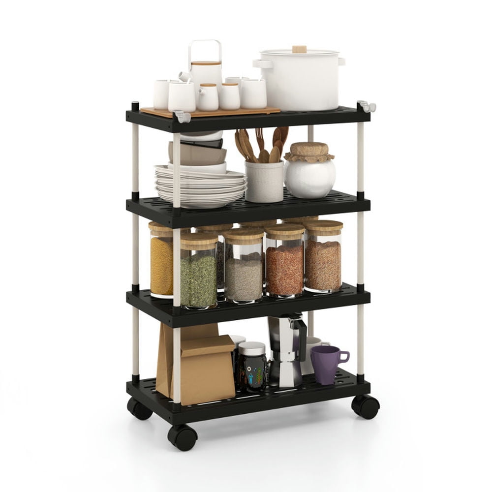 Finihen Rolling Cart, Kitchen Island Cart, 4-Tier Kitchen Slim Storage Cart with Lockable Wheels, for Kitchen, Dining Room, Black Finihen Rolling Cart, Kitchen Island Cart, 4-Tier Kitchen Slim Storage Cart with Lockable Wheels, for Kitchen, Dining Room, Black