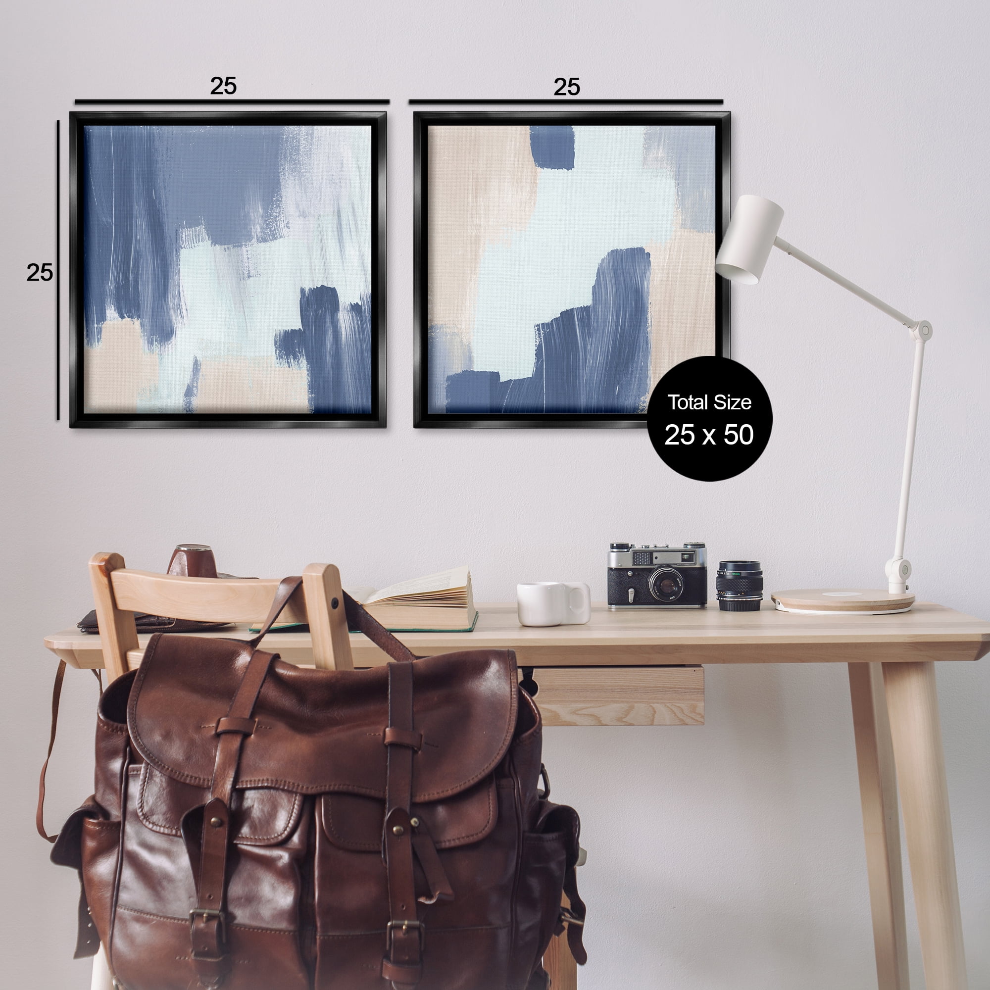 Stupell Industries Restless Blue Brush Strokes Abstract Painting Black Floater Framed Canvas Art Print Wall Art, 25 x 25, Set of 2