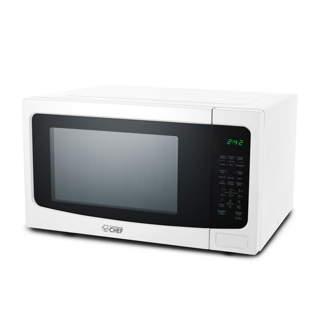 COMMERCIAL CHEF Microondas de 1.6 pies cúbicos con 10 niveles de potencia, microondas pequeño con botón de bloqueo de seguridad para niños, microondas de 1100 vatios con paneles de control digital, mi