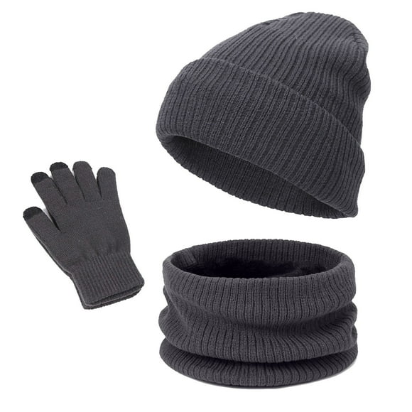 YOUSNH Women&Men Autumn Winter Warm Cute Wool Hat Scarf Gloves Slouchy Three Pieces Winter Snow Knit Cap Screen Mittens Scarves Sets Hat Scarf Glove Set Grey One Size