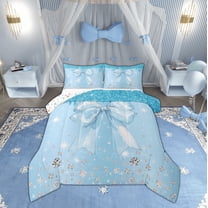Feelyou Blue Ribbon Bedding Comforter Set, Diamond Sequin Print Twin Comforter Sets, Princess Bowknot Bedding Set, Breathable Room Decoration, 2-Piece