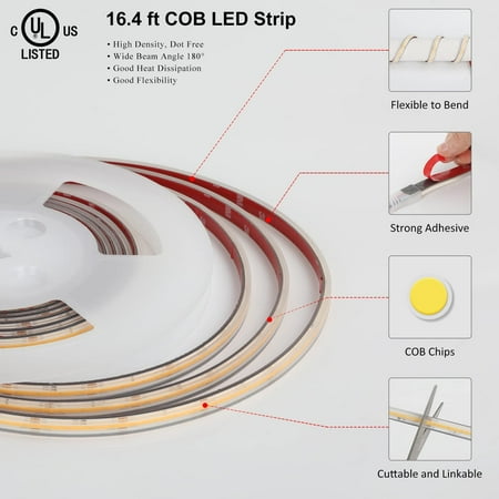 

DTLYH LED Strip Lights 65.6ft/20m 4000K White Led Lights Strip 504LEDS/M DC48V LED Rope Lights CRI90+ 10mm Width & 3M Tape Light for Shopping Mall Hotel Restaurant (NOT Included