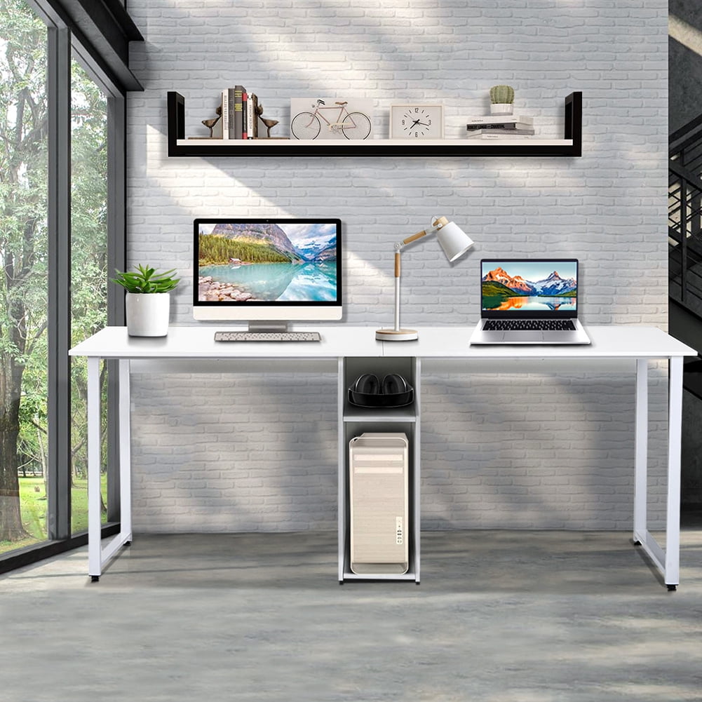 Veryke Extra Long Home office Two Person Computer Desk with Bookshelf