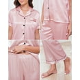 thumbnail image 3 of Womens Silk Satin Pajamas Set 2pcs Short Sleeve Button Down Pajama Set Womens Satin Sleepwear Set with Long Pant Womens Soft Loungewear Set, S-XXL, 3 of 11