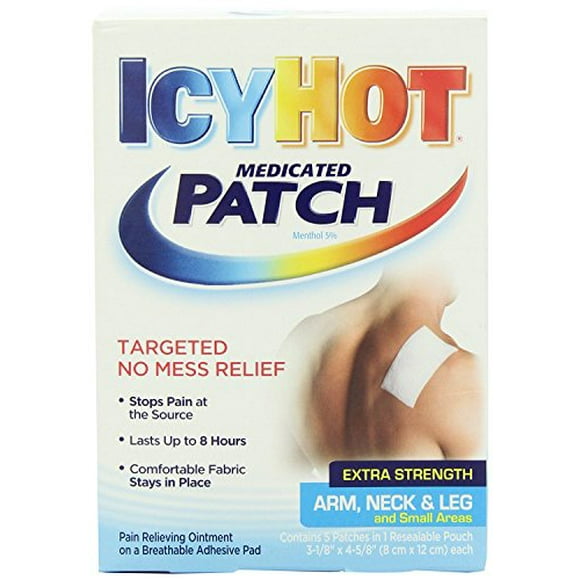 Icy Hot Patch Médicamenteux Patch de Soulagement de la Douleur de Force Supplémentaire pour le Bras, le Cou et la Jambe (5 Patchs de Douleur)