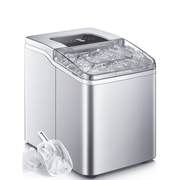 2 Ice Size Ice Maker Machine Countertop, 30 lbs in 24 Hrs, 9 Cubes Ready in 5 Mins, Self-clean, 2 L, Silver
