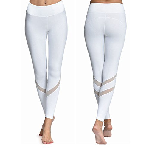 Chikool Workout Pants for Women High Waist Mesh Yoga Leggings Inner/Out Pocket