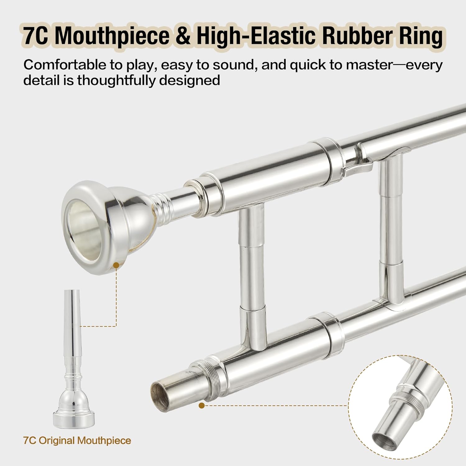 B-Flat Alto Trombone, Nickel-Plated Brass with Mouthpiece, Case, Cleaning Cloth, Gloves & Cleaning Rod, Professional Trombone for Beginners and Musicians