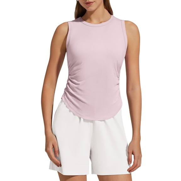 G4Free Lyocell Ruched Side Workout Tank Tops Woman High Neck Waist Length Gym Tanks Soft Relaxed Fit for Training