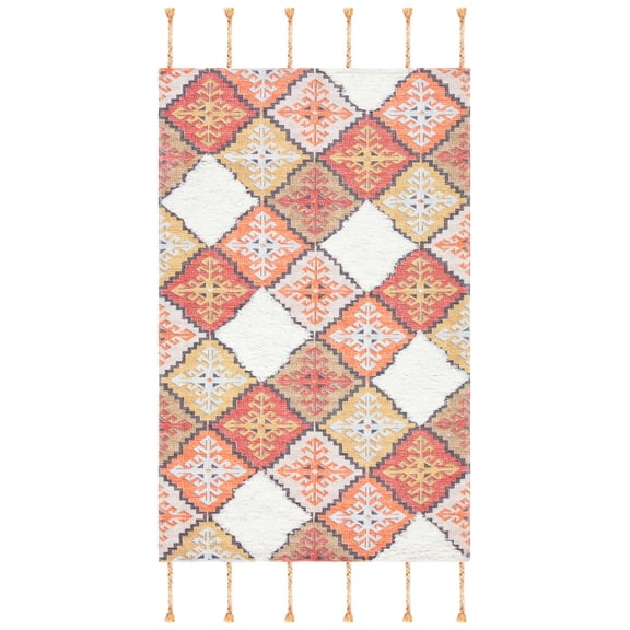 SAFAVIEH Saffron Judith Geometric Wool Area Rug, Rust/Ivory, 3' x 5'