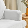 thumbnail image 4 of 3-Seater Sofa, Velvet Upholstered Couch with Oak Spindle Legs, Pillow Back, Armrests and Noise-free Foot Pads, 74.8" Modern Chesterfield Sofa Loveseat Couch Chair for Living Room, Office, White, 4 of 9