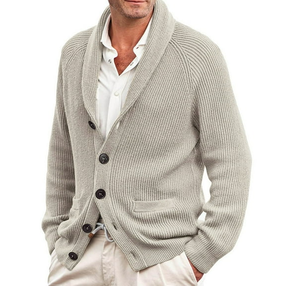 DHFJKG Mens Cable Knit Cardigan Sweater Shawl Collar Regular Fit Raglan Long Sleeve Button Up Casual Cardigans Solid Color Leisure Outerwear