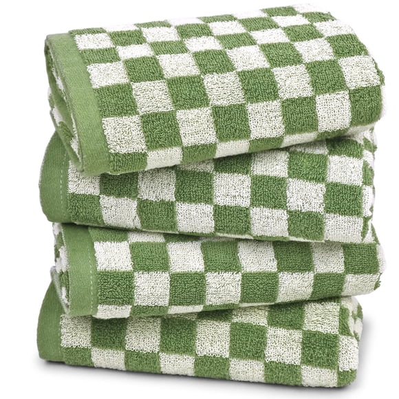 Toallas de mano Jacquotha Green a cuadros, juego de 4 piezas de algodón