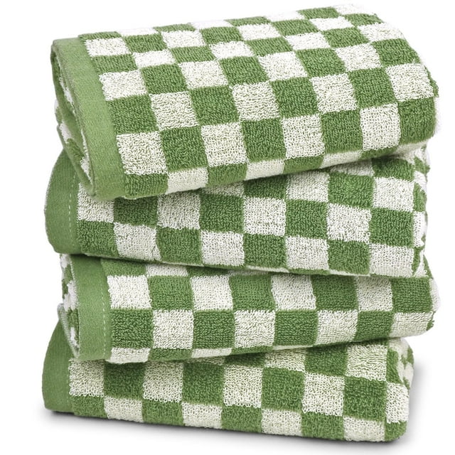 Toallas de mano Jacquotha Green a cuadros, juego de 4 piezas de algodón