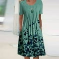 thumbnail image 2 of JINMGG Dress for Women under 10 Women's Summer Casual Round Neck Short Sleeve Folding Floral Printed Dresses Navy M, 2 of 9