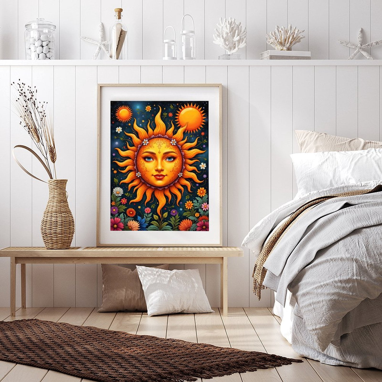 Diamond Art Kit for Adults, Sun Face Floral Art Night Sky Diamond Painting for Adults Beginners, 5D DIY Diamond Art Painting Kits, Colorful Diamond Painting Craft for Home Decor 12x16