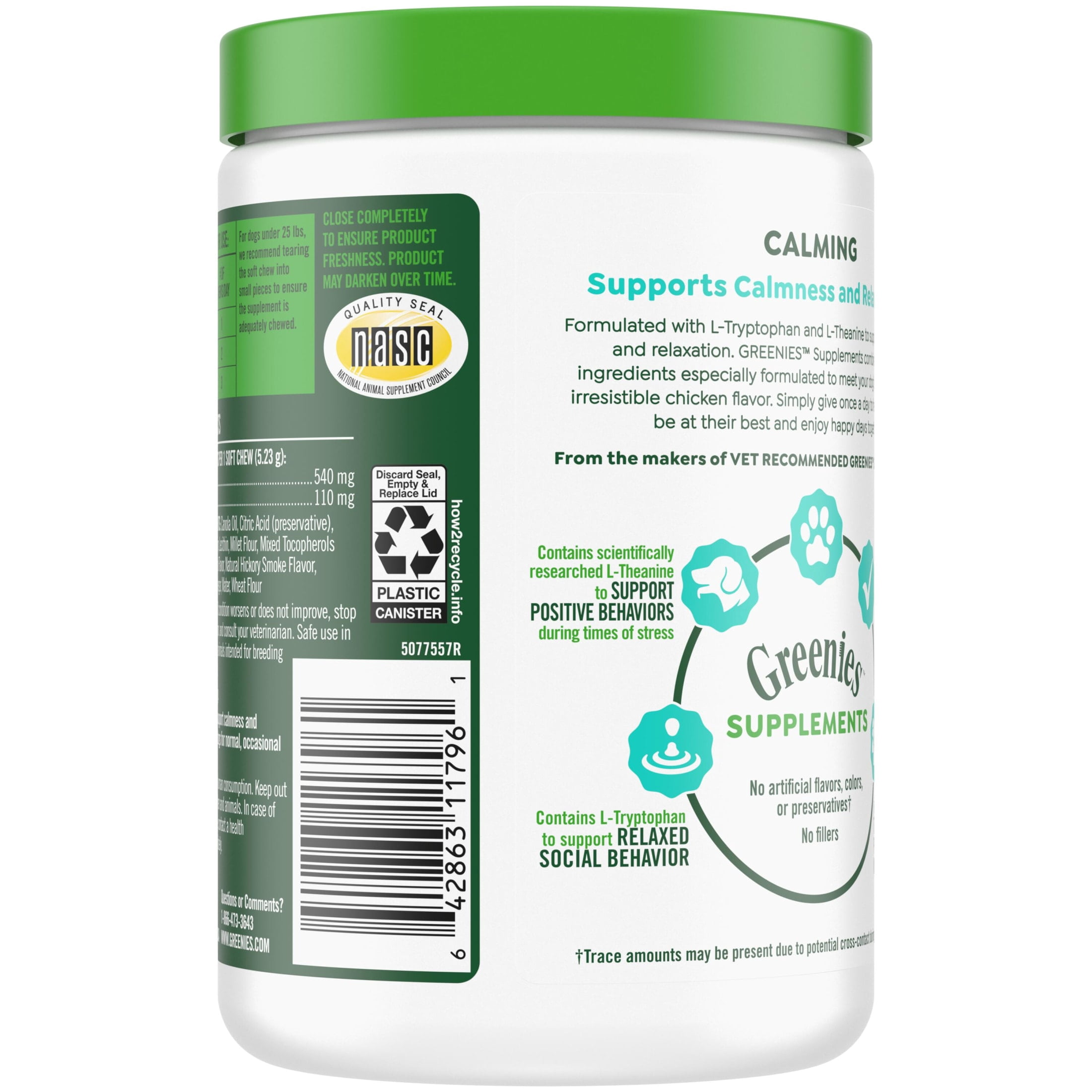 Greenies Supplements Calming Chews for Dogs Chicken Flavor, 14.7 oz Container of 80 ct. Soft Chews
