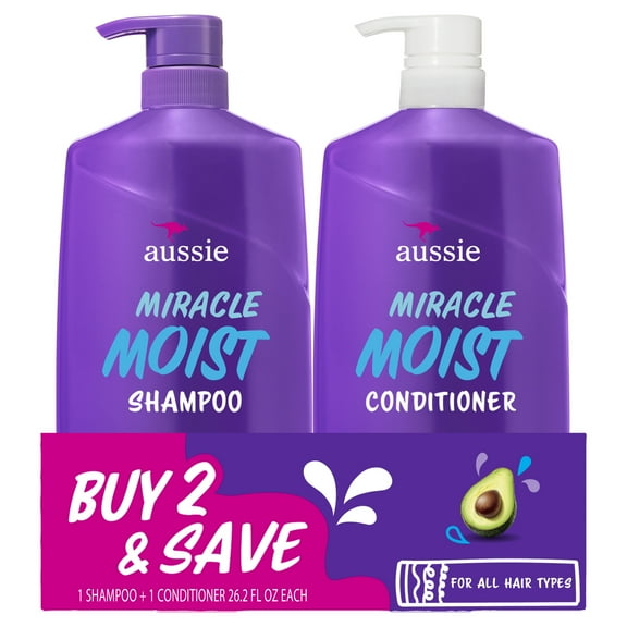 Aussie Miracle Moist Shampoo and Conditioner Dual Pack Hair Set, 26.2 fl oz