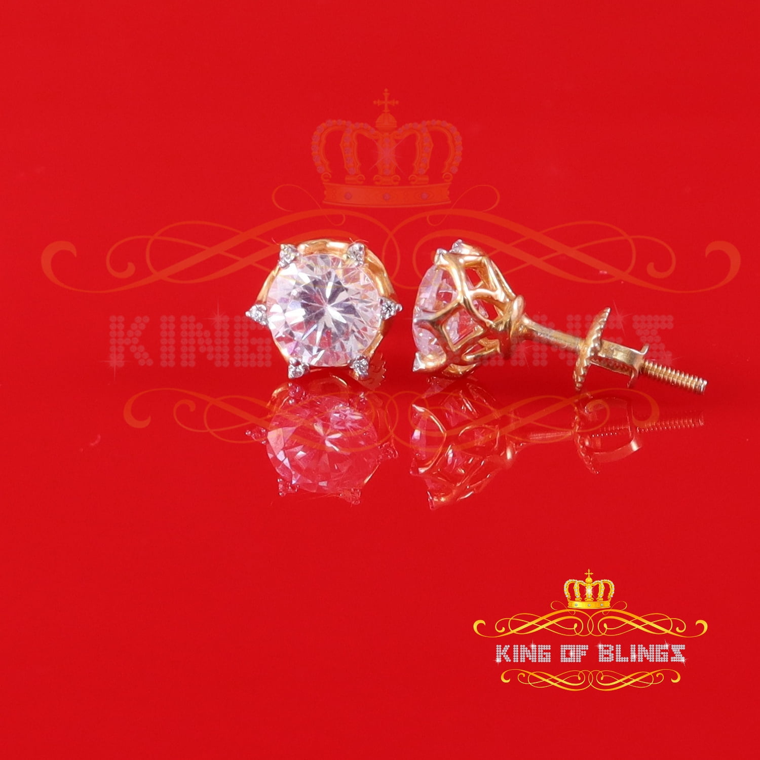 King of Bling's Men's/Womens 925 Silver Yellow 1.50ct VVS 'D' Moissanite Round Stud Earrings