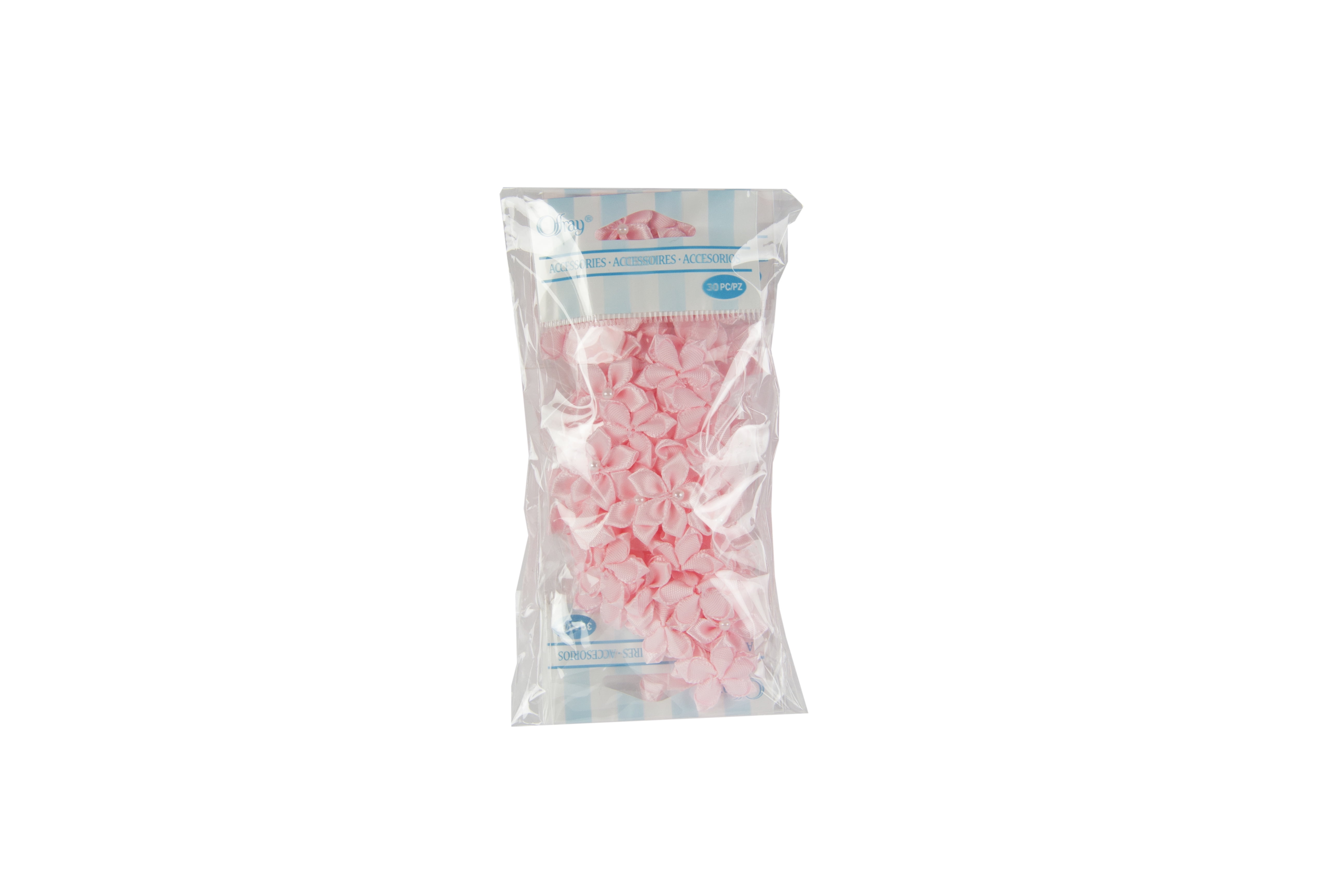 Offray Accessories, Lt Pink 5/8 inch Value Pack Sheer 2 Loop Bow with Pearl Accessory for Wedding, Hair Clips, and Scrapbooking, 40 count, 1 Package