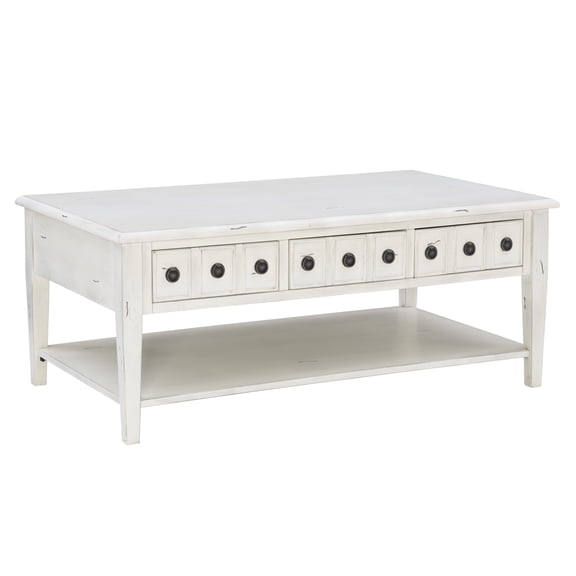 Powell Sadie 3-Drawer Coffee Table with Shelf, Cream
