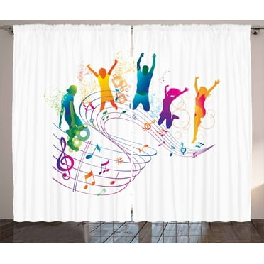 Ambesonne Youth Curtains 2 Panel Set, Dancing People Music, 108" x 108", Multicolor