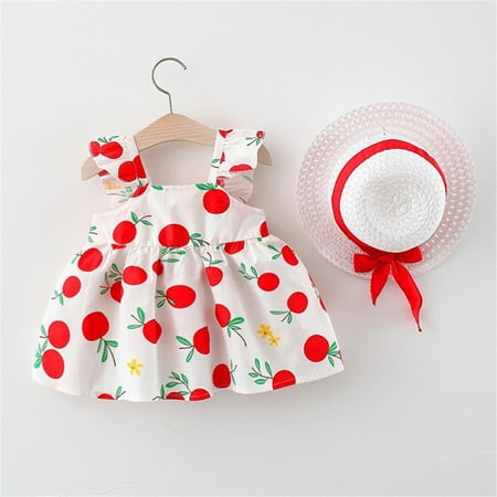 

PEASKJP Prom Dresses for Girls Toddler Girls Sleeveless Floral Tulle Princess Round Neckline Summer Dress Mid-Length Halter Dress for Girls Red 18-24 Months