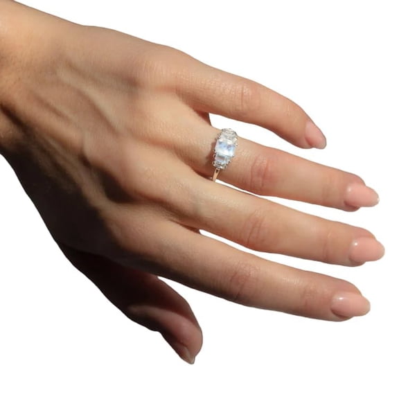 Rainbow Moonstone Gemstone Ring, Natural Rainbow Moonstone Tiny Ring, June Birthstone, Band Ring, Womens Ring, Gold Micron Ring, 925 Sterling Silver, Dainty Ring, Minimal Stackable Ring, Christmas