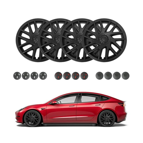 Set of 4 Wheel Covers Refresh Edition Hubcaps Matte Black For 2023-2025 Tesla 3 18 Inch Wheel