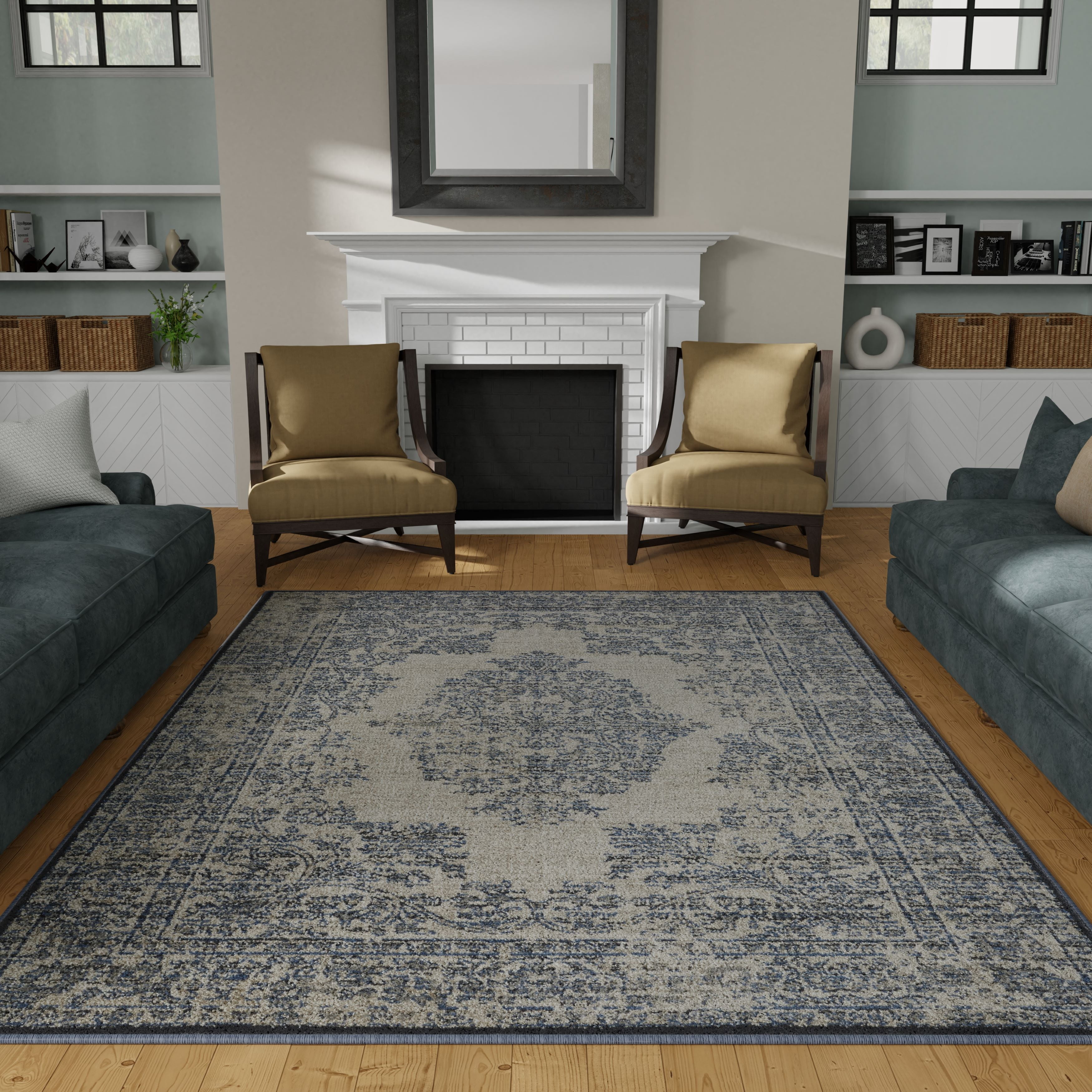 Loomaknoti Celena Amiber 2' x 3' Oriental Indoor Runner Rug , Cream/Blue