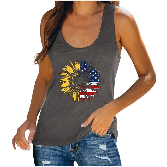 Blusa informal sin mangas con estampado de verano para mujer de Independence Day Fashion Fridja gh1894