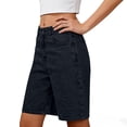 thumbnail image 3 of Clossjun Long Knee Length High Waisted Stretchy Cotton Jorts Bermuda Jean Shorts for Women with Pockets Denim Summer Clean Fit, 3 of 5