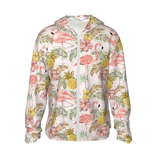 Balery Veste à Capuche Protection Solaire UPF 50+ Motif Flamant Rose Tropical Ananas pour Femmes Hommes avec Poche Randonnée Extérieur-3TG