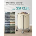 thumbnail image 4 of 29Gal Round Laundry Sorter Laundry Hamper with Wheels Rolling Laundry Cart with Removable Bag for Laundry Room Cream and Silver, 4 of 6